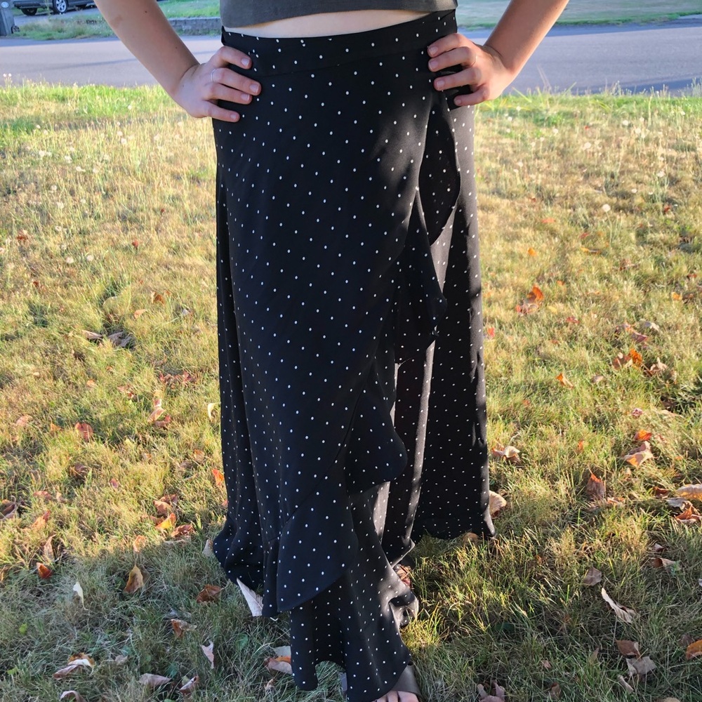Polka dot wrap maxi skirt